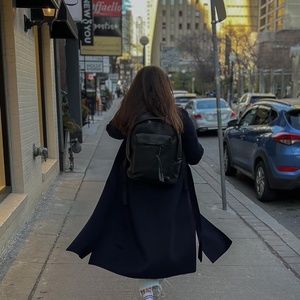 Navy 100% wool minimalist classic long coat M